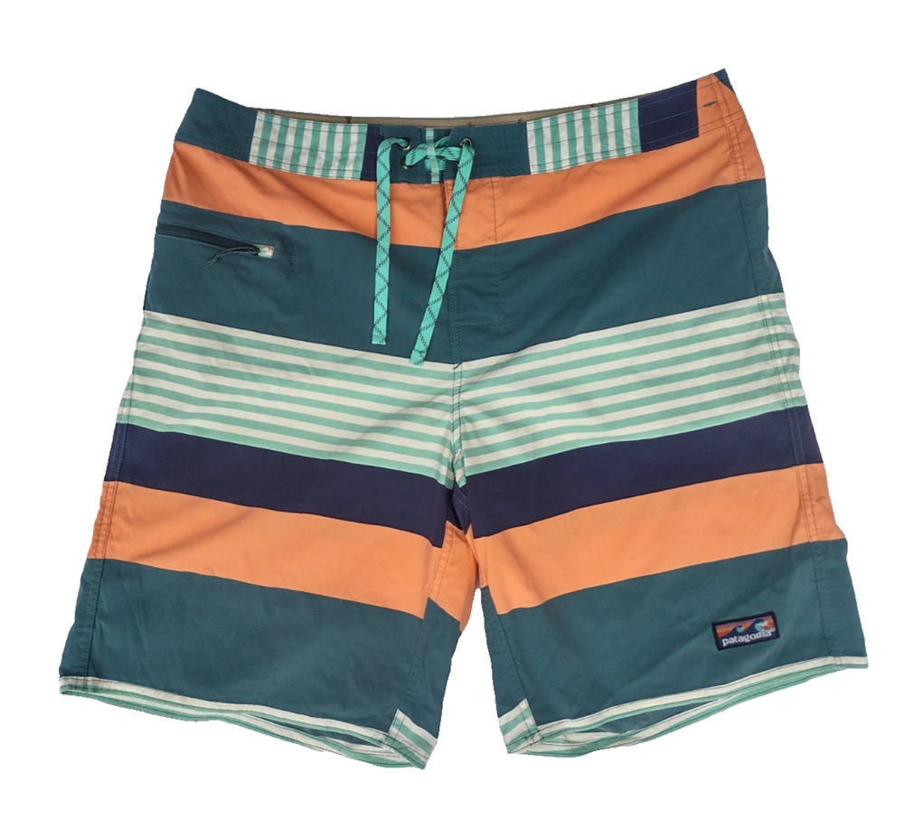 PATAGONIA Wavefarer Worn Wear Stripe Swim Board Shorts Multicolor Mens Sz 38